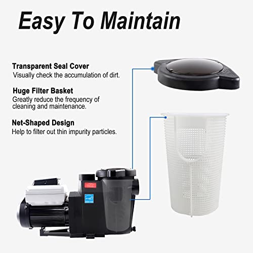 BLUE WORKS Variable Speed Pool Pump Inground, Inground Pool Pump 2HP
