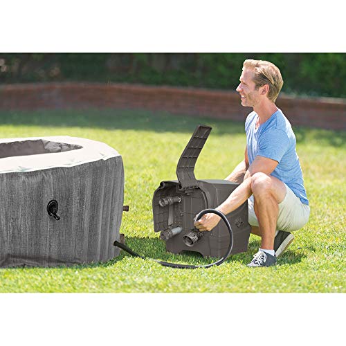 Intex Greywood Deluxe 4 Person Outdoor Portable Inflatable Hot Tub Spa with Multi-Color LED Light
