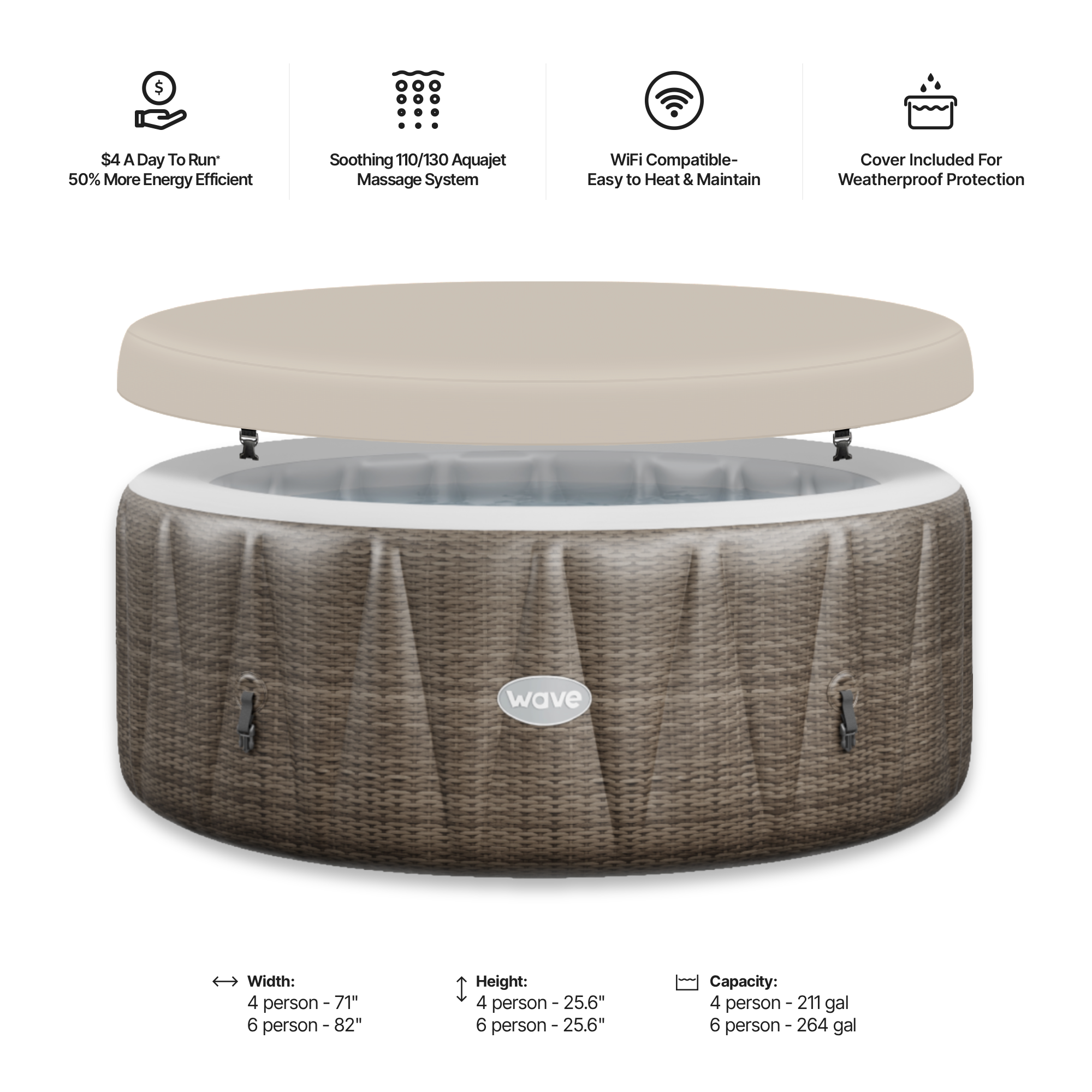 Atlantic | 4/6-Person Inflatable Hot Tub | Integrated Heater | ETL