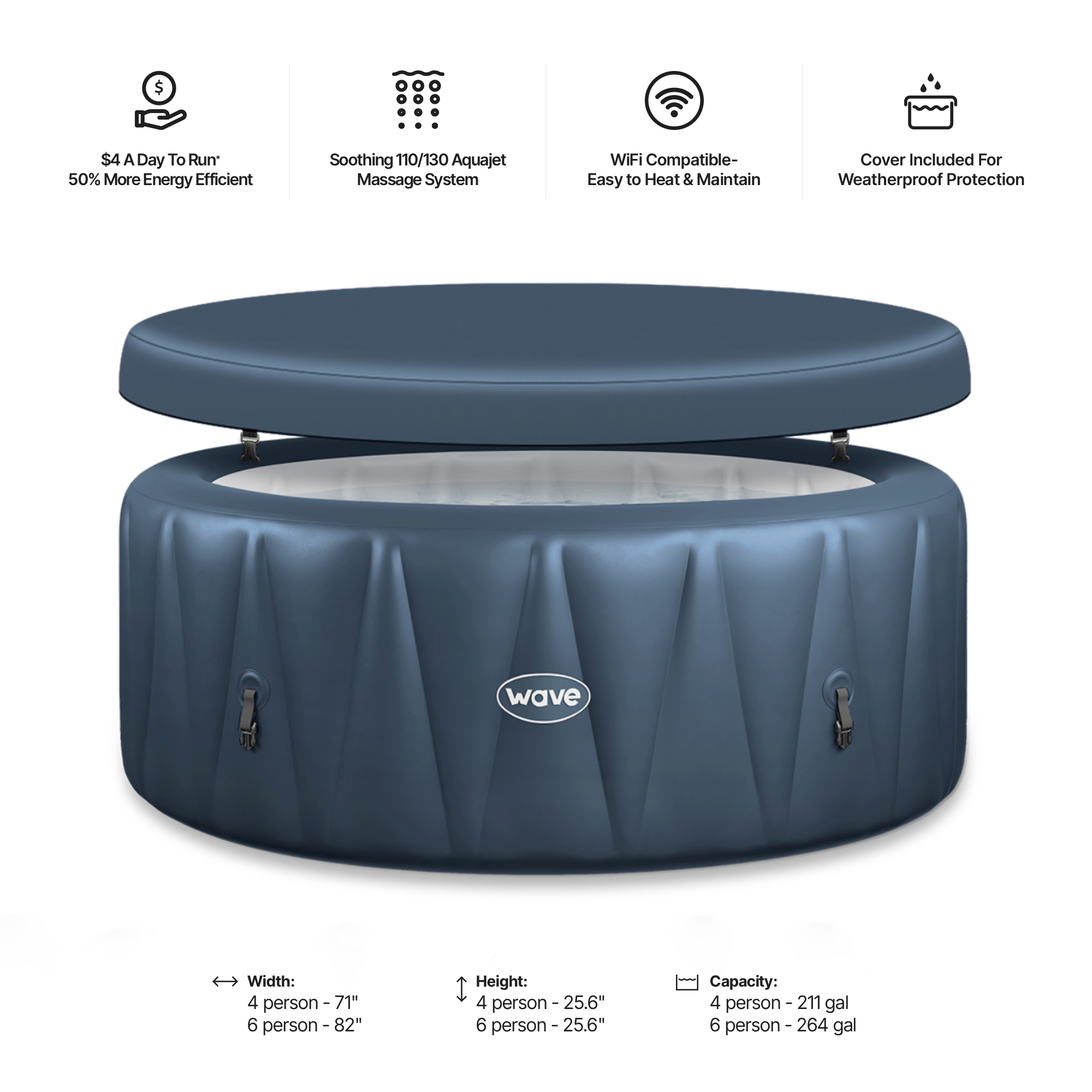 Atlantic | 4/6-Person Inflatable Hot Tub | Integrated Heater | ETL