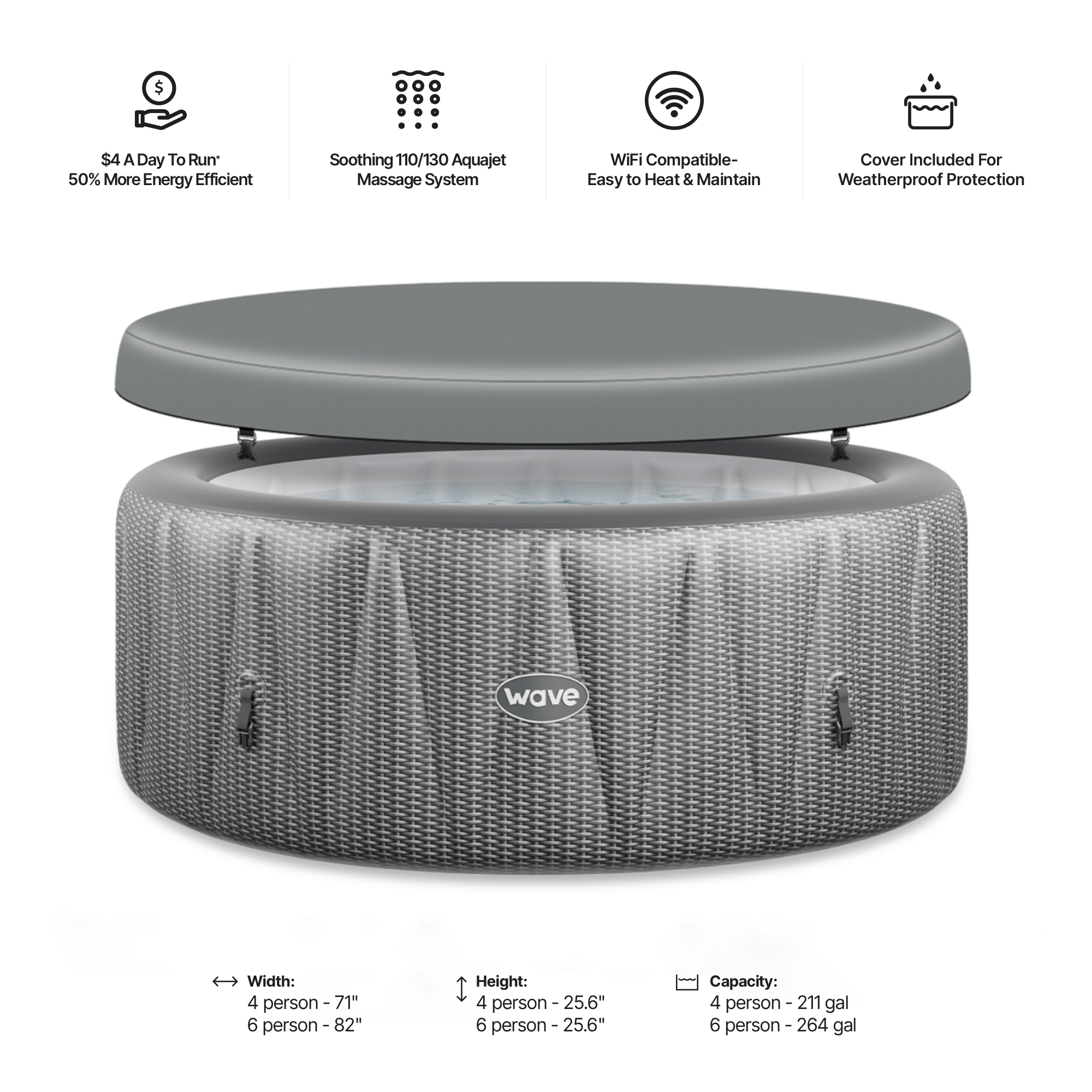 Atlantic | 4/6-Person Inflatable Hot Tub | Integrated Heater | ETL