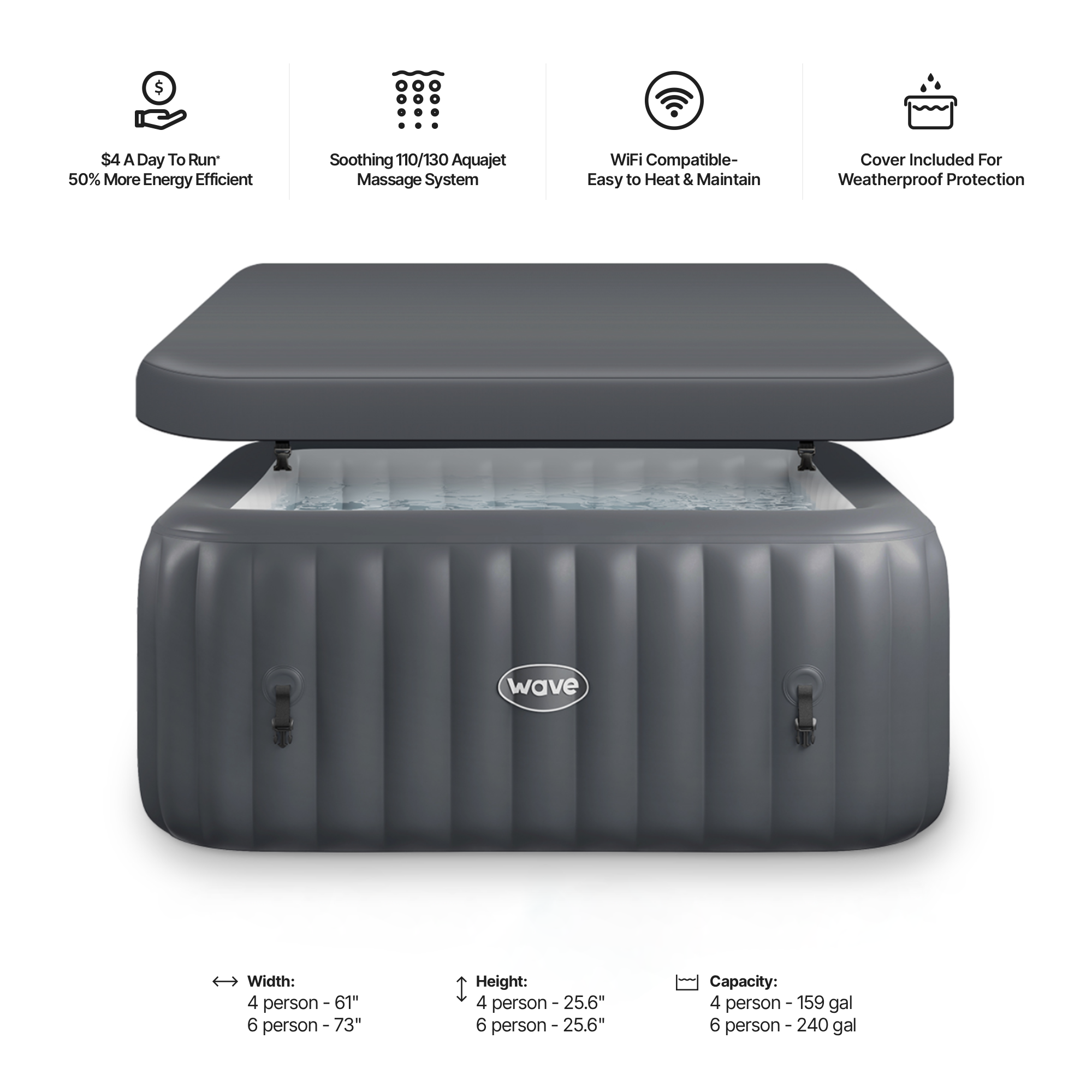 Pacific | 4/6-Person Inflatable Hot Tub | Integrated Heater | ETL